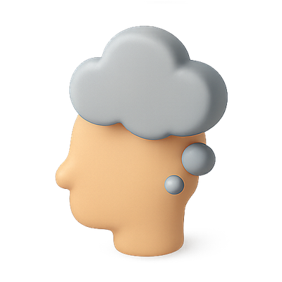 3D Stylized Human Head with Thought Cloud Icon