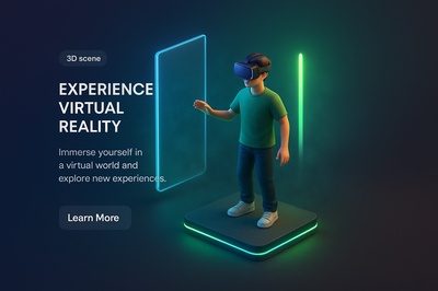 Immersive 3D Virtual Reality Scene with Neon Accents