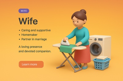 3D Scene of a Wife Engaging in Household Chores
