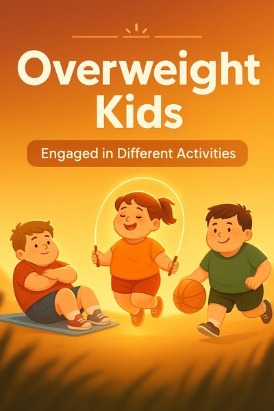 Playful Illustration of Overweight Kids Engaged in Activities