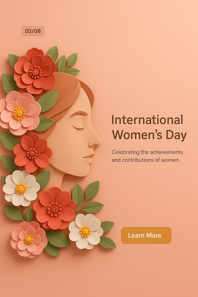 International Women's Day Floral Illustration with Text and Button