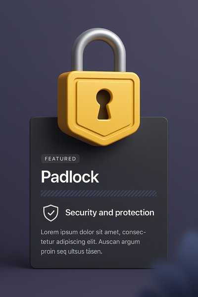 3D Padlock Illustration with Dark Panel Integration