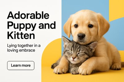Adorable Puppy and Kitten Embrace in Modern Design