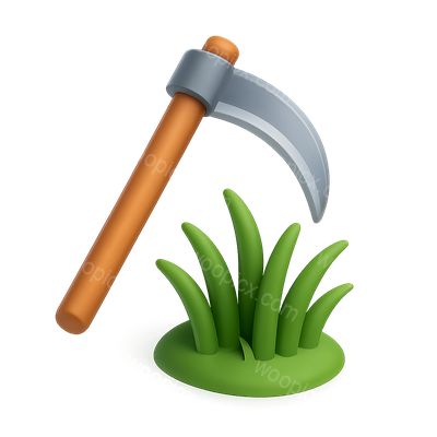 3D Icon of a Scythe Over Grass