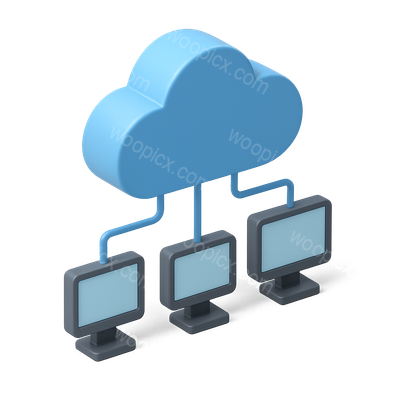 3D Cloud Network Icon with Connected Computers