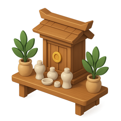 3D Kamidana Shrine Icon with Plants and Offerings