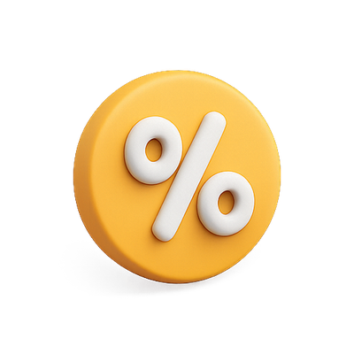 3D Percentage Symbol Icon on Yellow Background