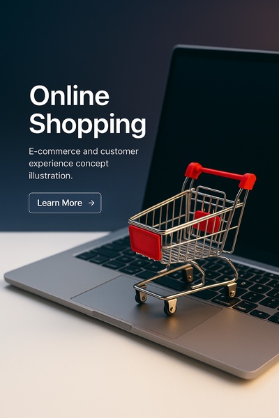 Online Shopping E-commerce Concept with Cart on Laptop