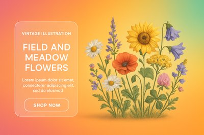 Futuristic Floral Display with Vintage Illustration Elements