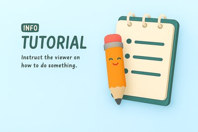 3D Illustration of Tutorial Concept with Notepad and Pencil