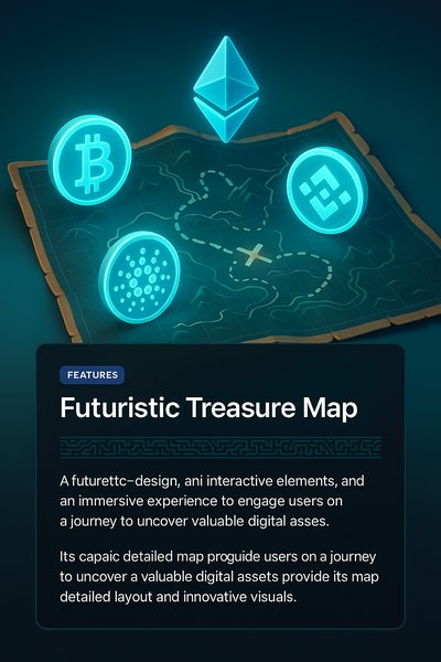 Futuristic Treasure Map with Glowing Crypto Symbols