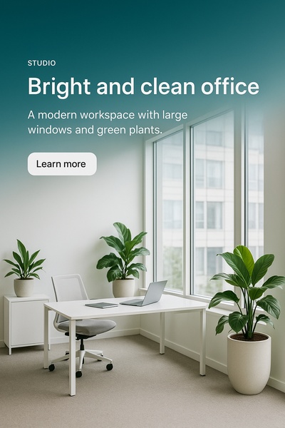 Modern Office Design with Green Plants and Large Windows