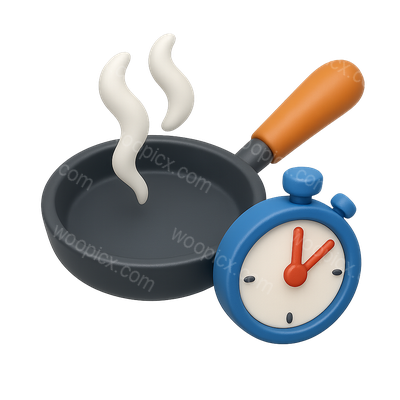 3D Steaming Frying Pan with Timer Icon