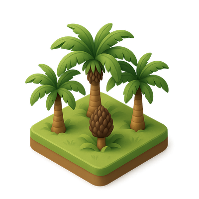 Stylized 3D Oil Palm Icon with Volumetric Detail