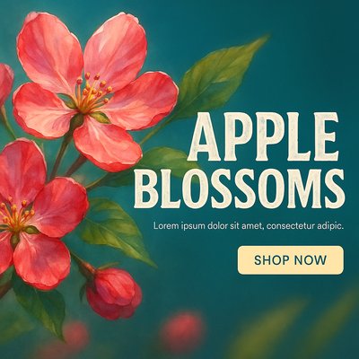 Vibrant Red Apple Blossoms Watercolor Illustration