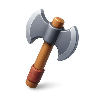 3D Isometric Battle-Axe Icon with Transparent Background