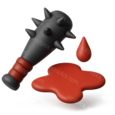 Stylized 3D Icon of a Spiked Bat and Blood Droplets