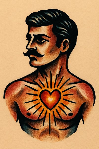 Man with Glowing Heart Tattoo Sketch