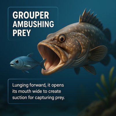 Grouper Ambushing Prey in a Realistic 3D Illustration