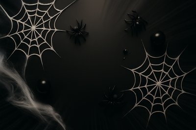 Dynamic Halloween Flat Lay with Spiders and Webs