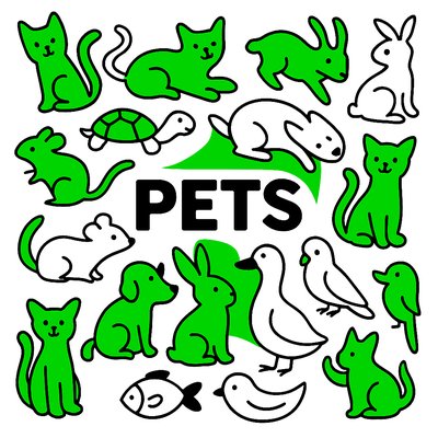 Colorful Pet Illustration Featuring Various Animals