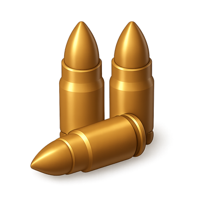 3D Golden Ammunition Icon with Volumetric Feel
