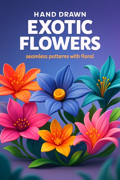 Vibrant 3D Exotic Flowers with Seamless Patterns
