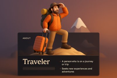 3D Illustration of a Traveler with Stylish Web Design Elements