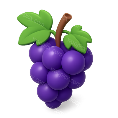 Colorful 3D Grapes Icon with Leaves in Isometric View