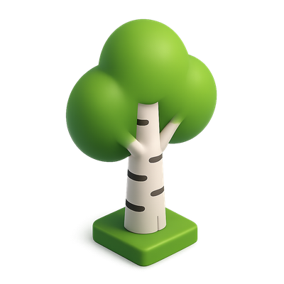 Stylized 3D Birch Tree Icon with Isometric Design