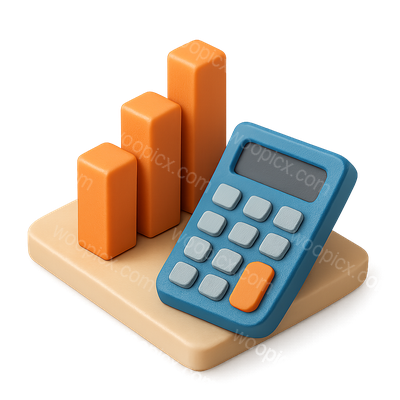 3D Quant Icon with Calculator and Bar Graph