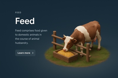 Detailed 3D Scene of Cow Feeding in Dark Background
