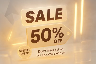 Promotional Sales Graphic Featuring 50% Discount Announcement