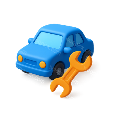 Stylish 3D Auto-Repair Icon with Car and Wrench