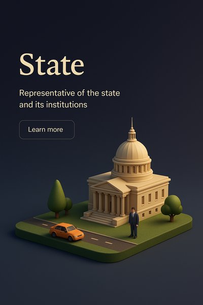 Minimalist 3D Scene Depicting State Institutions