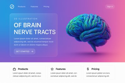 Futuristic Landing Page Interface Design with 3D Brain Illustration