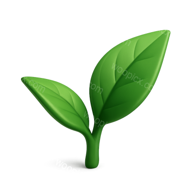 Stylized 3D Tea Leaf Icon with Isometric View