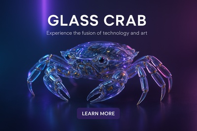 Hyperrealistic Glass Crab Design in Neon Lighting