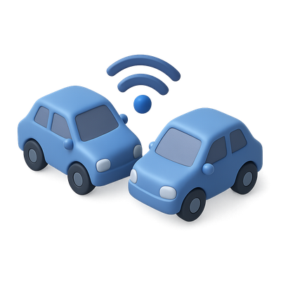 3D Icon of Communicating Cars with Wireless Signal