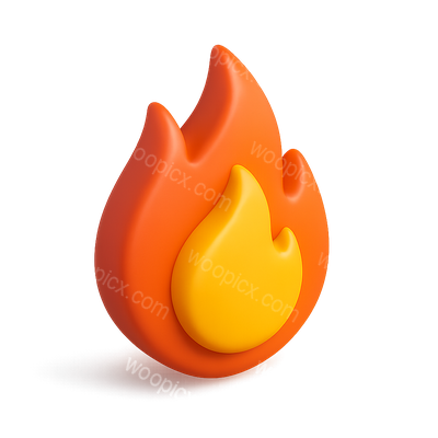 3D Flame Icon with Vibrant Colors and Depth