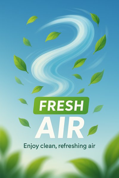 Fresh Air Concept Graphic with Leaves and Clean Sky