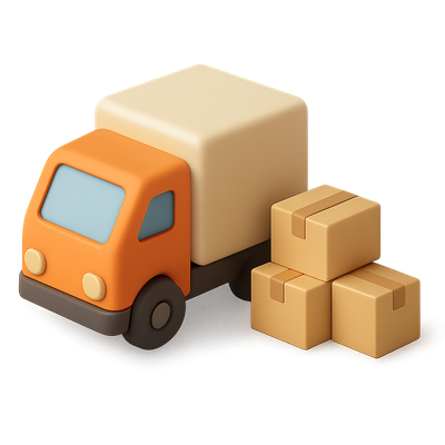 Stylized 3D Delivery Truck Icon with Boxes