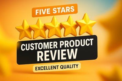 Customer Product Review Graphic Featuring Five Star Ratings