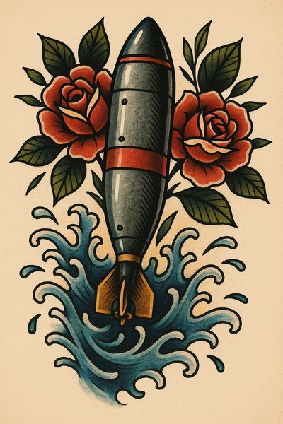 Tattoo Design Featuring Bomb and Roses in Vintage Style