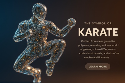 Hyperrealistic Karate Symbol in Polymers and LEDs