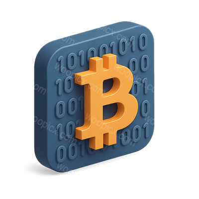 3D Bitcoin Icon with Binary Code Design