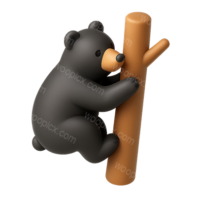 3D Isometric Black Bear Climbing Icon Design