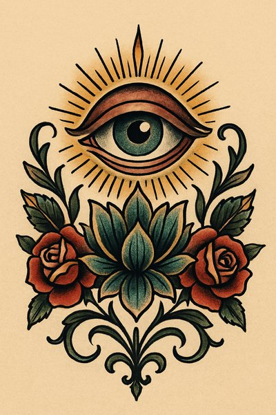 Intricate Eye Illustration with Floral Elements