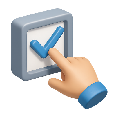 3D Checkbox Icon with Hand Interaction in Isometric View