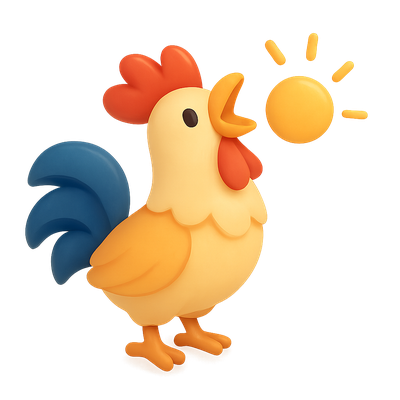 3D Icon of a Crowing Rooster at Dawn